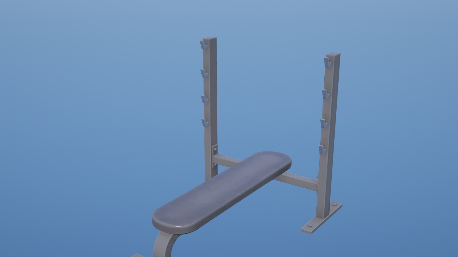 A weight bench photographed alone against the sky